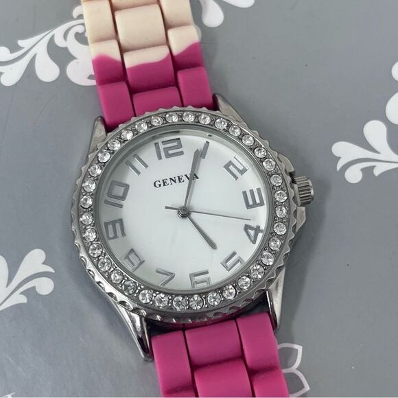 Geneva 5373 Multi Color Silicone Band Rhinestone Face Stainless Steel Watch - Picture 7 of 11